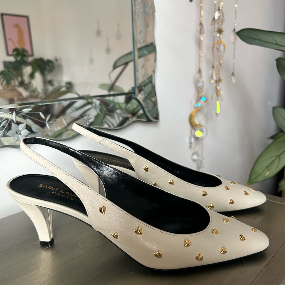 Saint Laurent Paris // Saint Laurent Carole 60 studded leather slingback pumps.